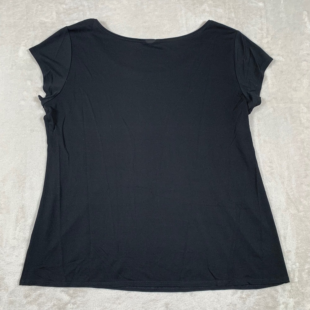 Eileen Fisher Tunic Top Womens Medium Black 100% Silk Crinkle Sleeveless Button